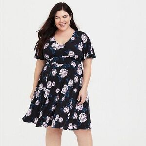 Torrid Black Floral Jersey Knit Skater Dress 2